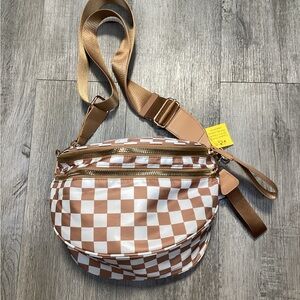 Large Tan Checkered Crossbody